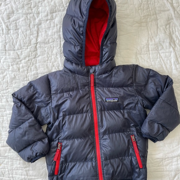 Patagonia Youth Puffer Jacket - Dark Blue and Bright Red 3T